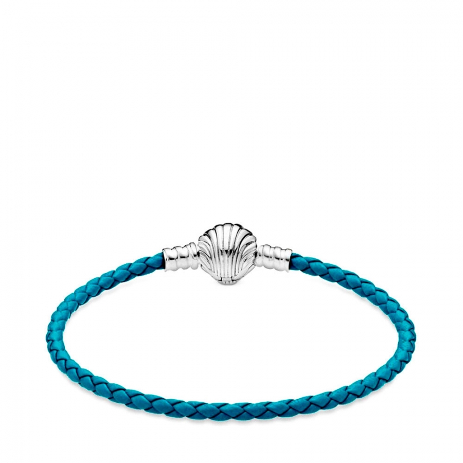 bracelet-pandora-moments-en-cuir-tresse-turquoise-avec-fermeture-coquille-598951c010