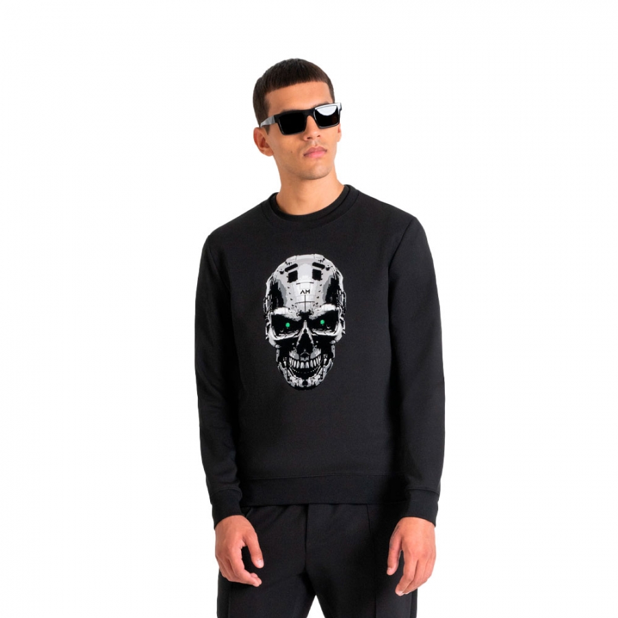 slim-fit-sweatshirt-with-cyber-skull-print