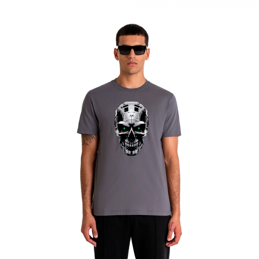 camiseta-slim-fit-con-estampado-de-calavera-cibernetica